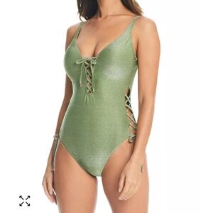 Bar III Women's Shimmer Lace-Up One-Piece Swimsuit